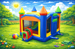 5-Part Multi Play Rainbow Inflatable Bounce House with Slide